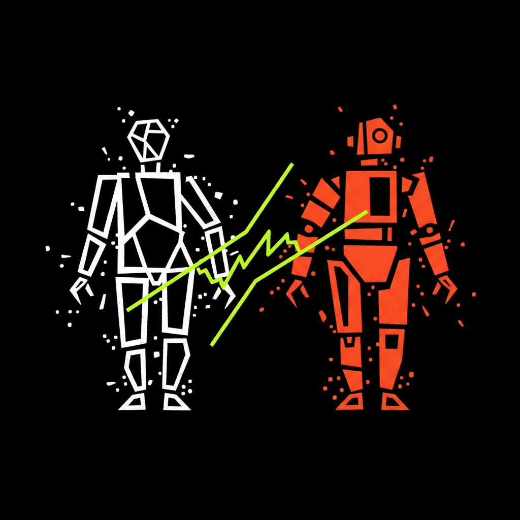 Abstrakte Darstellung: Mensch und Maschine, beide nicht-deterministisch