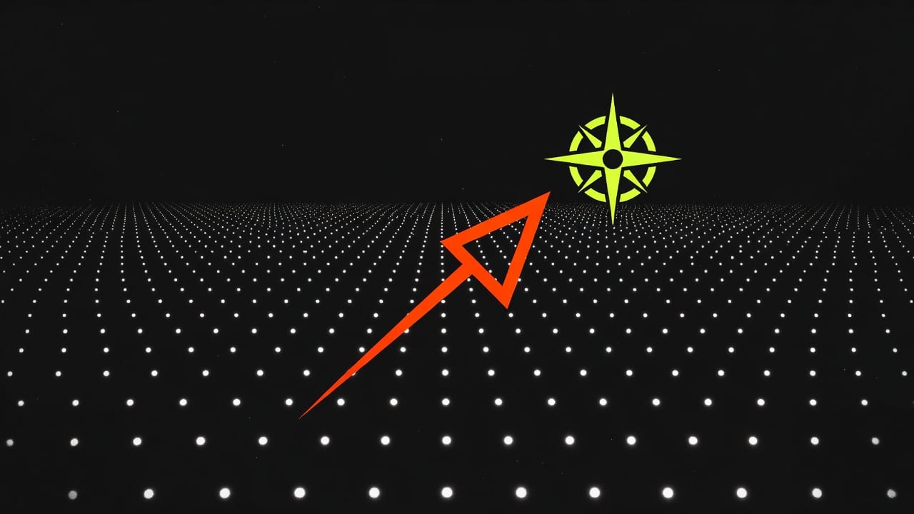 Ein Pfeil schneidet durch ein Feld aus Möglichkeiten — Richtung in einem Meer aus Optionen