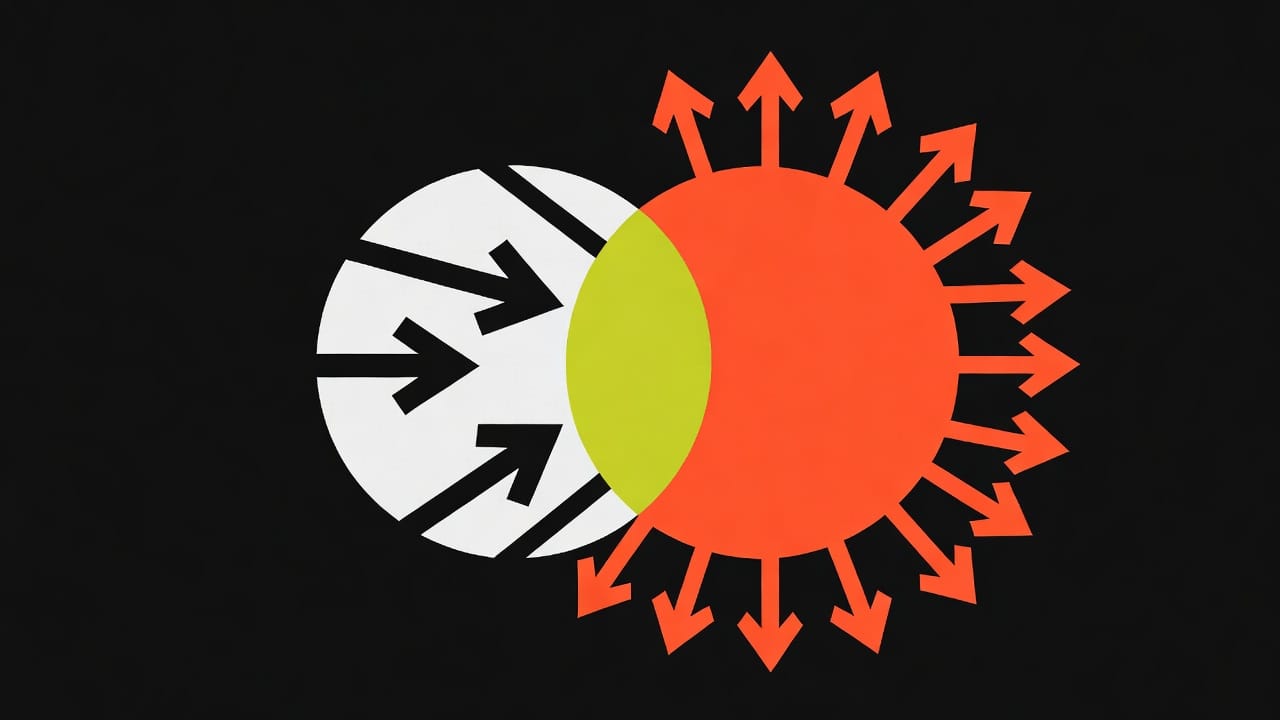 Zwei Kreise — Mensch und KI — überlappen sich in einer Kollaborationszone